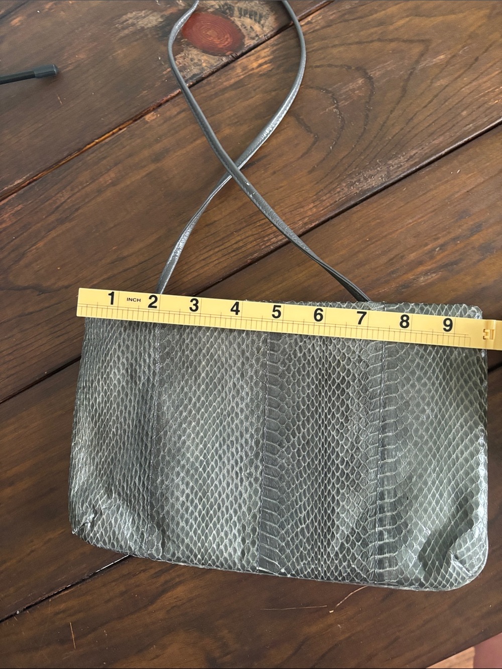 VTG 1980s Genuine Snakeskin Convertible Clutch Bag - Olive Green - Picture 11 of 12